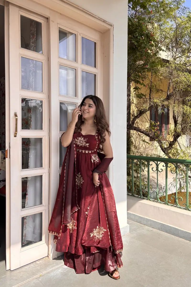 Women’s Fendy Silk 3-Piece Kurta Palazzo Set with Dupatta | Embroidered Festive Wear (S–XXL)
