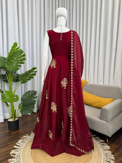 Women’s Fendy Silk 3-Piece Kurta Palazzo Set with Dupatta | Embroidered Festive Wear (S–XXL)