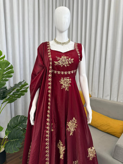 Women’s Fendy Silk 3-Piece Kurta Palazzo Set with Dupatta | Embroidered Festive Wear (S–XXL)
