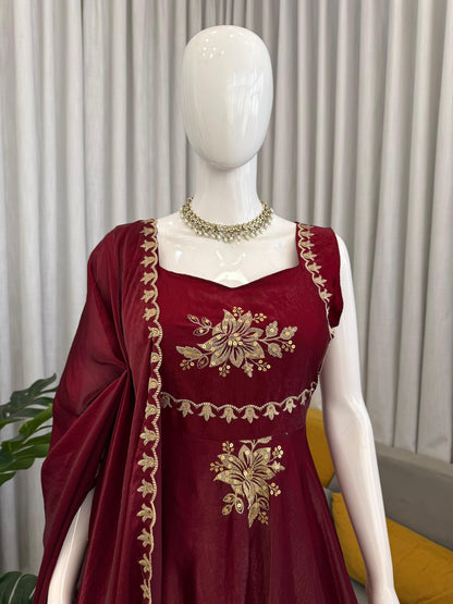 Women’s Fendy Silk 3-Piece Kurta Palazzo Set with Dupatta | Embroidered Festive Wear (S–XXL)