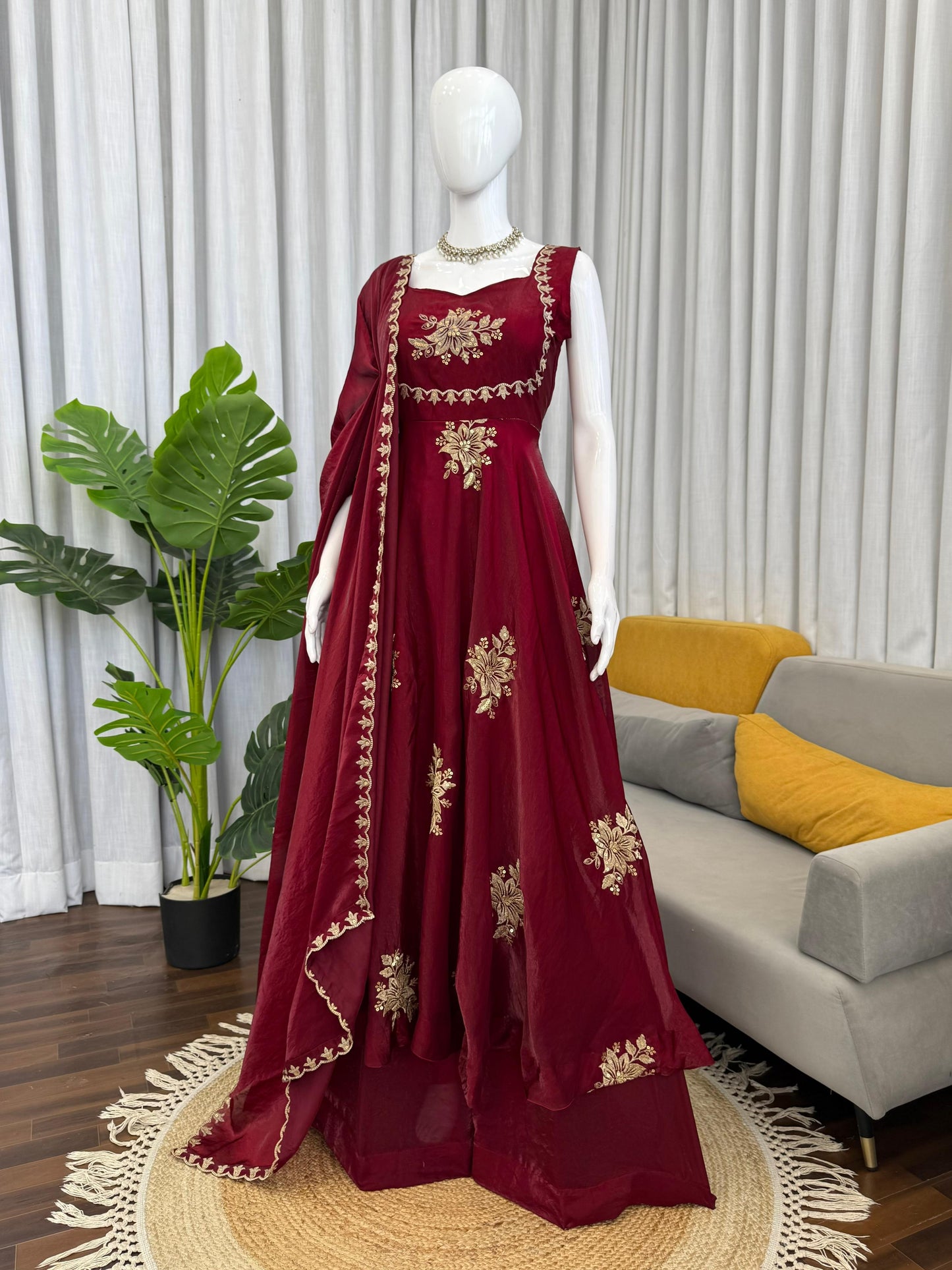 Women’s Fendy Silk 3-Piece Kurta Palazzo Set with Dupatta | Embroidered Festive Wear (S–XXL)