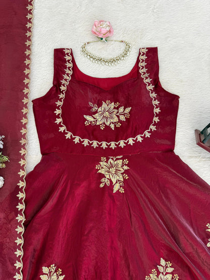 Women’s Fendy Silk 3-Piece Kurta Palazzo Set with Dupatta | Embroidered Festive Wear (S–XXL)