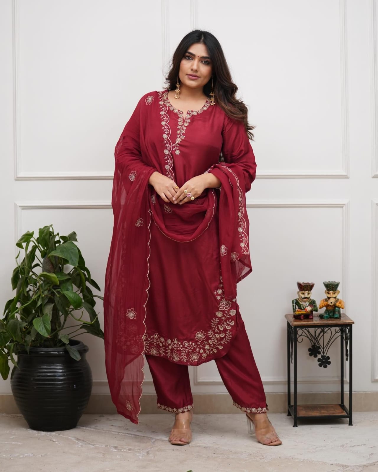 Women’s Viscose Chanderi Silk Kurta Set with Organza Dupatta | Embroidered Ethnic Wear