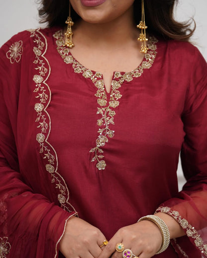Women’s Viscose Chanderi Silk Kurta Set with Organza Dupatta | Embroidered Ethnic Wear