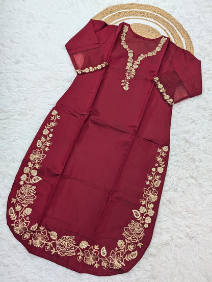 Women’s Viscose Chanderi Silk Kurta Set with Organza Dupatta | Embroidered Ethnic Wear