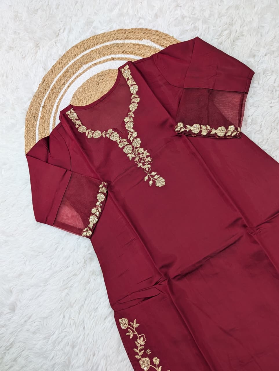 Women’s Viscose Chanderi Silk Kurta Set with Organza Dupatta | Embroidered Ethnic Wear