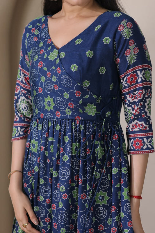 Tiered Angarakha Gown | Embroidered Silk Blend Flared Ethnic Dress