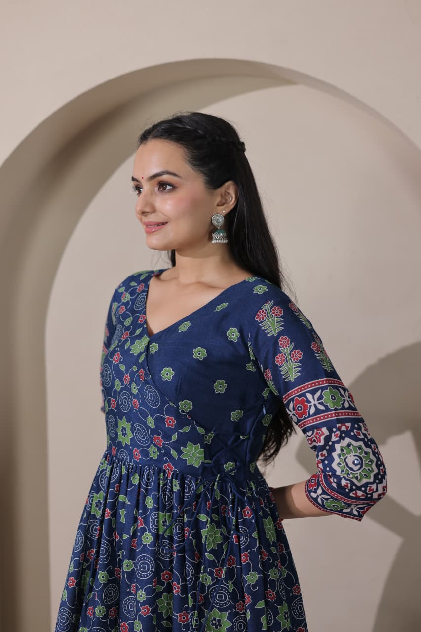 Tiered Angarakha Gown | Embroidered Silk Blend Flared Ethnic Dress